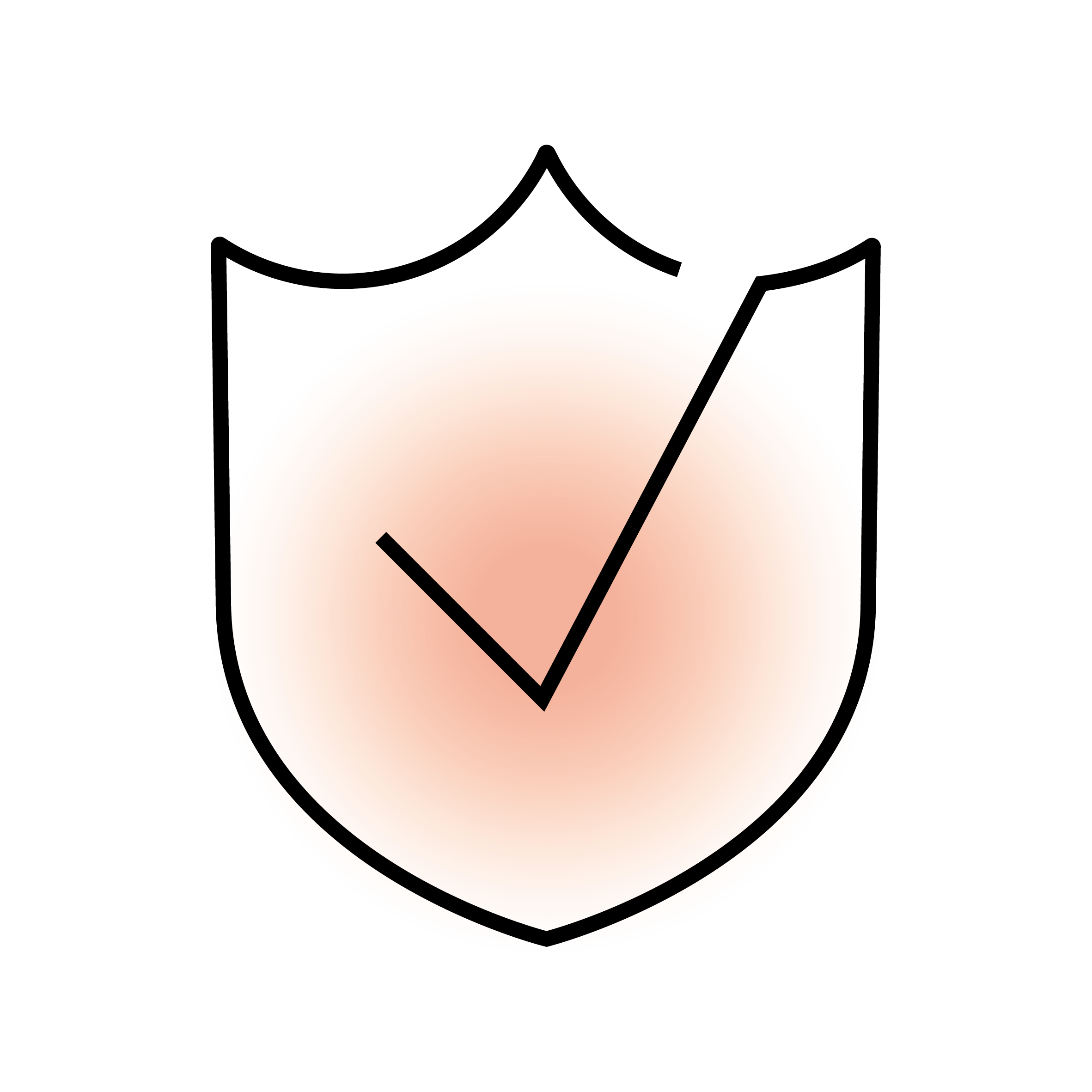 Alt-Text: Schutzschild-Symbol mit einem Häkchen in der Mitte, stilisiertes Icon für Sicherheit oder Genehmigung.