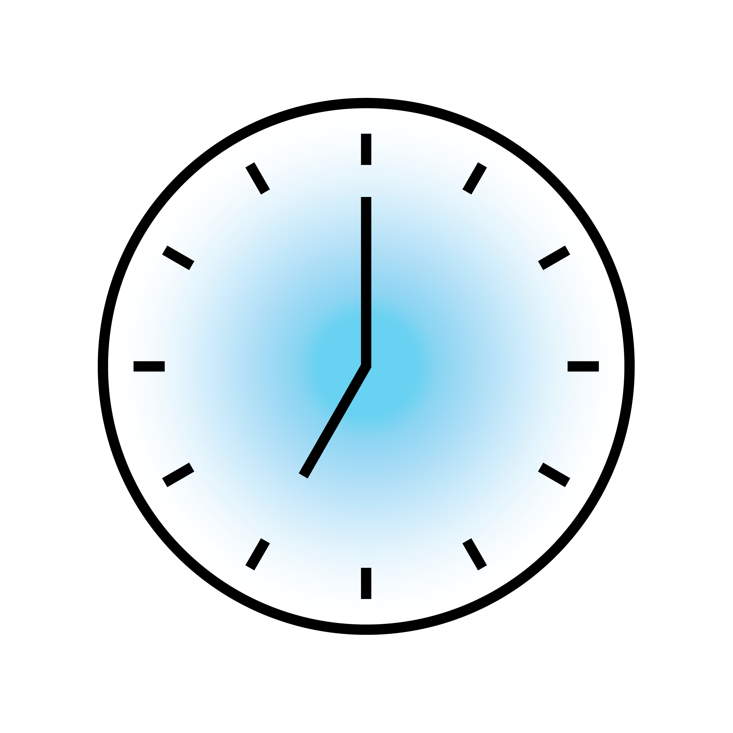 Alt-Text: "Vektorgrafik einer simplen analogen Uhr mit blauem Zifferblatt, die 10:10 Uhr zeigt."