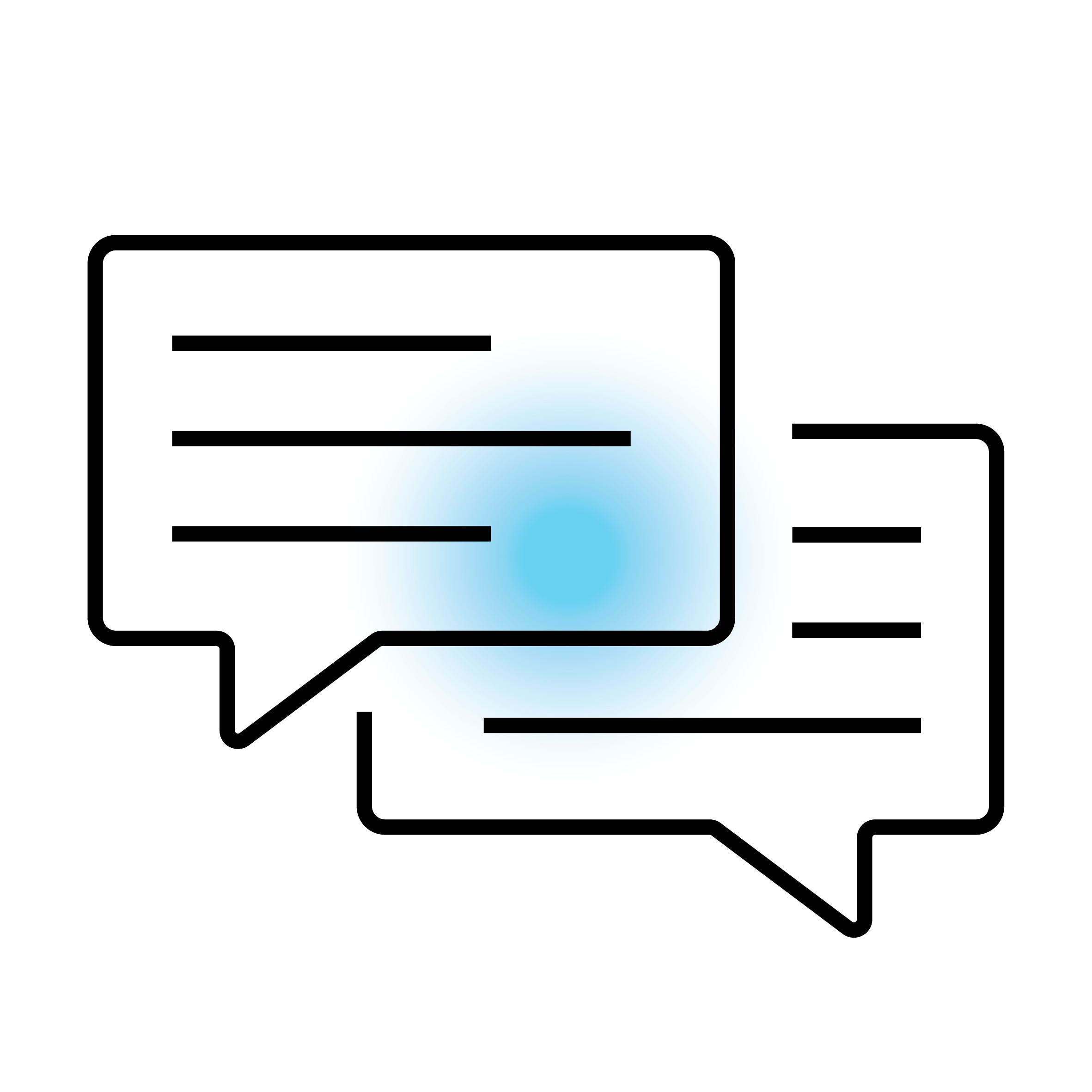 Dialogsprechblasen-Icon mit Textlinien und blauem Punkt