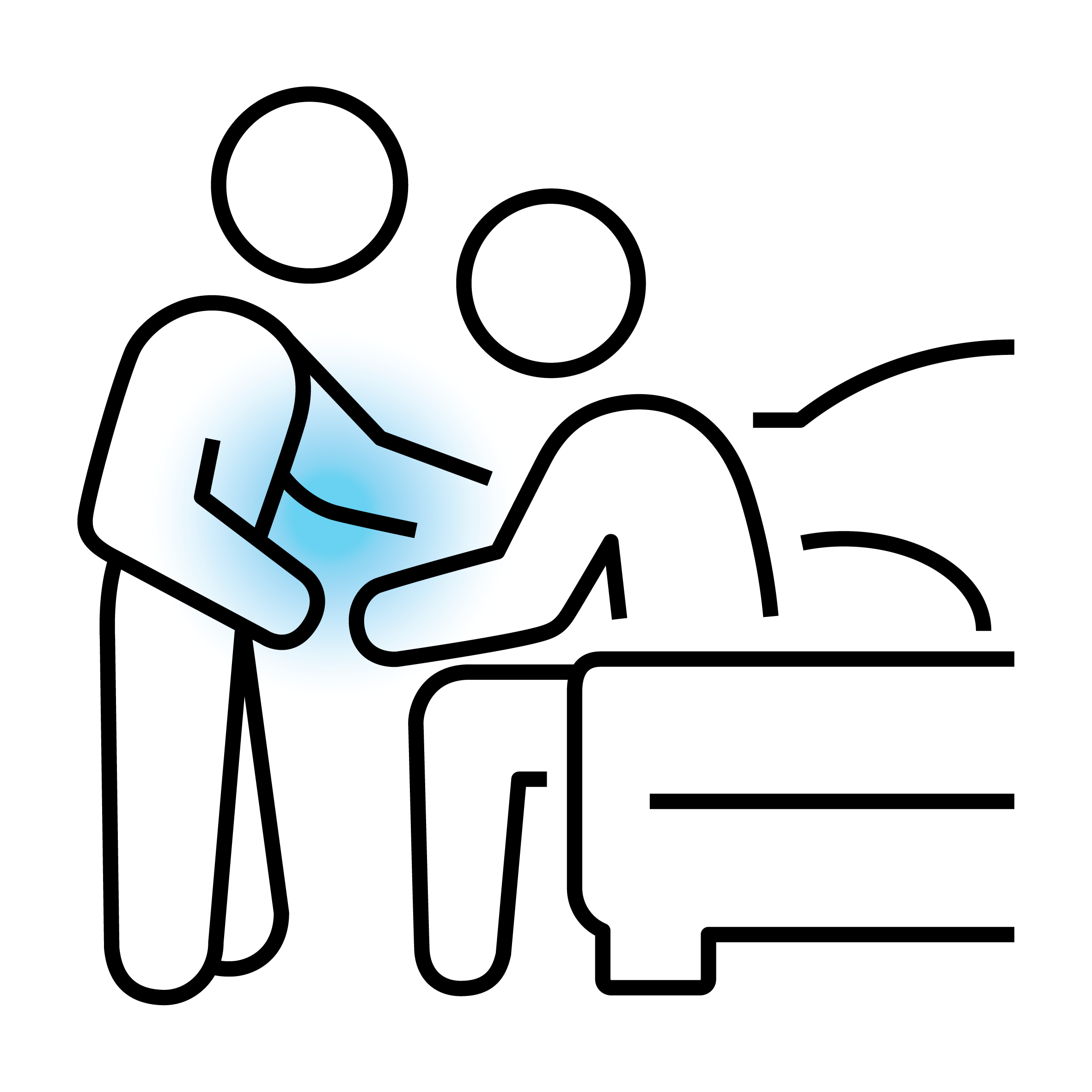 Piktogramm einer Pflegekraft, die einen Patienten im Bett unterstützt.