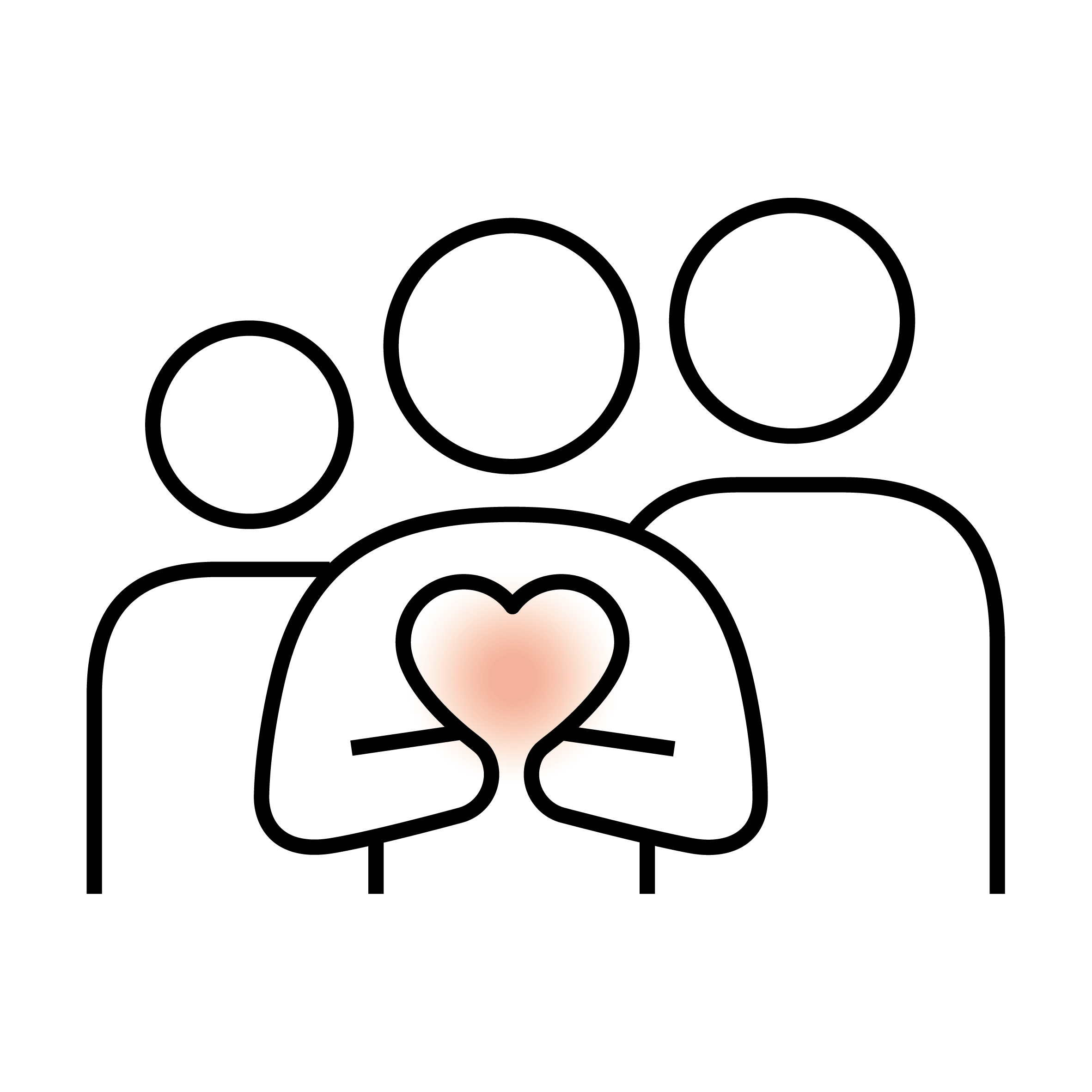 "Icon einer Familie mit Herzsymbol, stilisierte Illustration für soziale Einbindungen und Liebe."