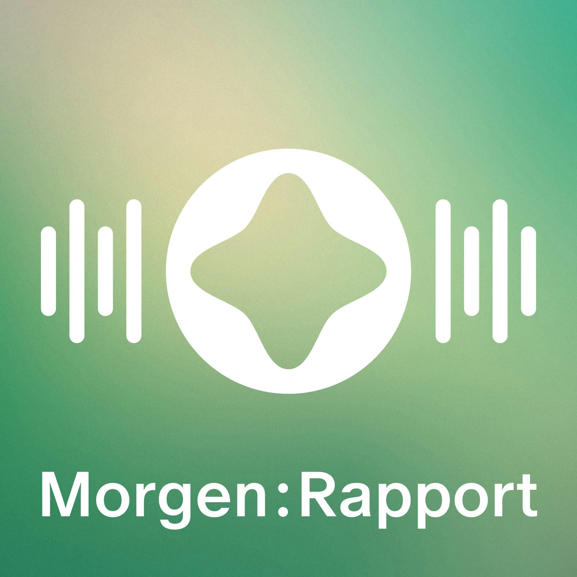 Podcast-Logo "Morgen:Rapport" mit abstraktem Symbol und Audio-Wellen auf grünem Verlaufshintergrund.