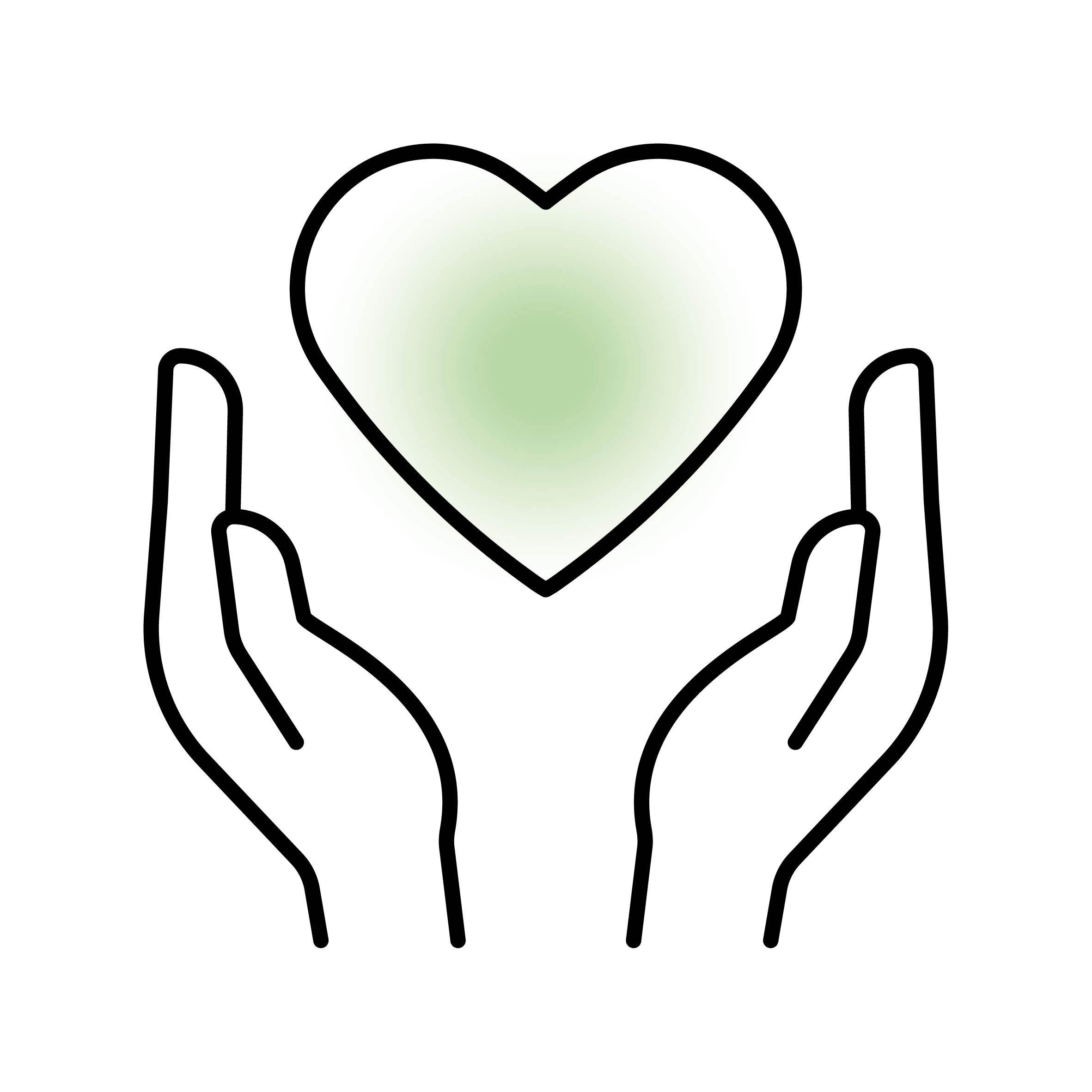 Alt-Text: Illustration von zwei Händen, die sanft ein grünes Herz umschließen.
