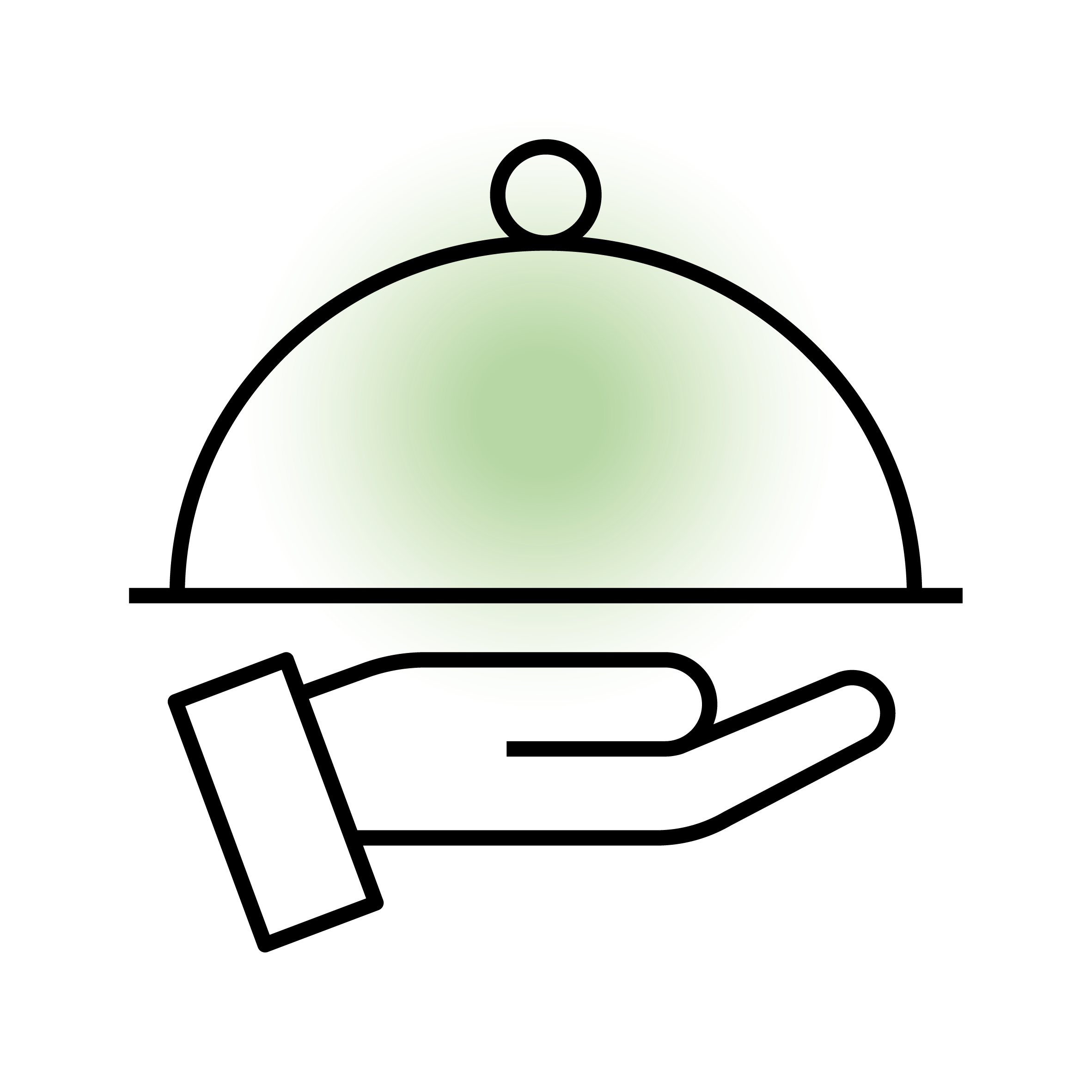 Servierglocke auf Handfläche als Symbol für Gastronomie und Service.