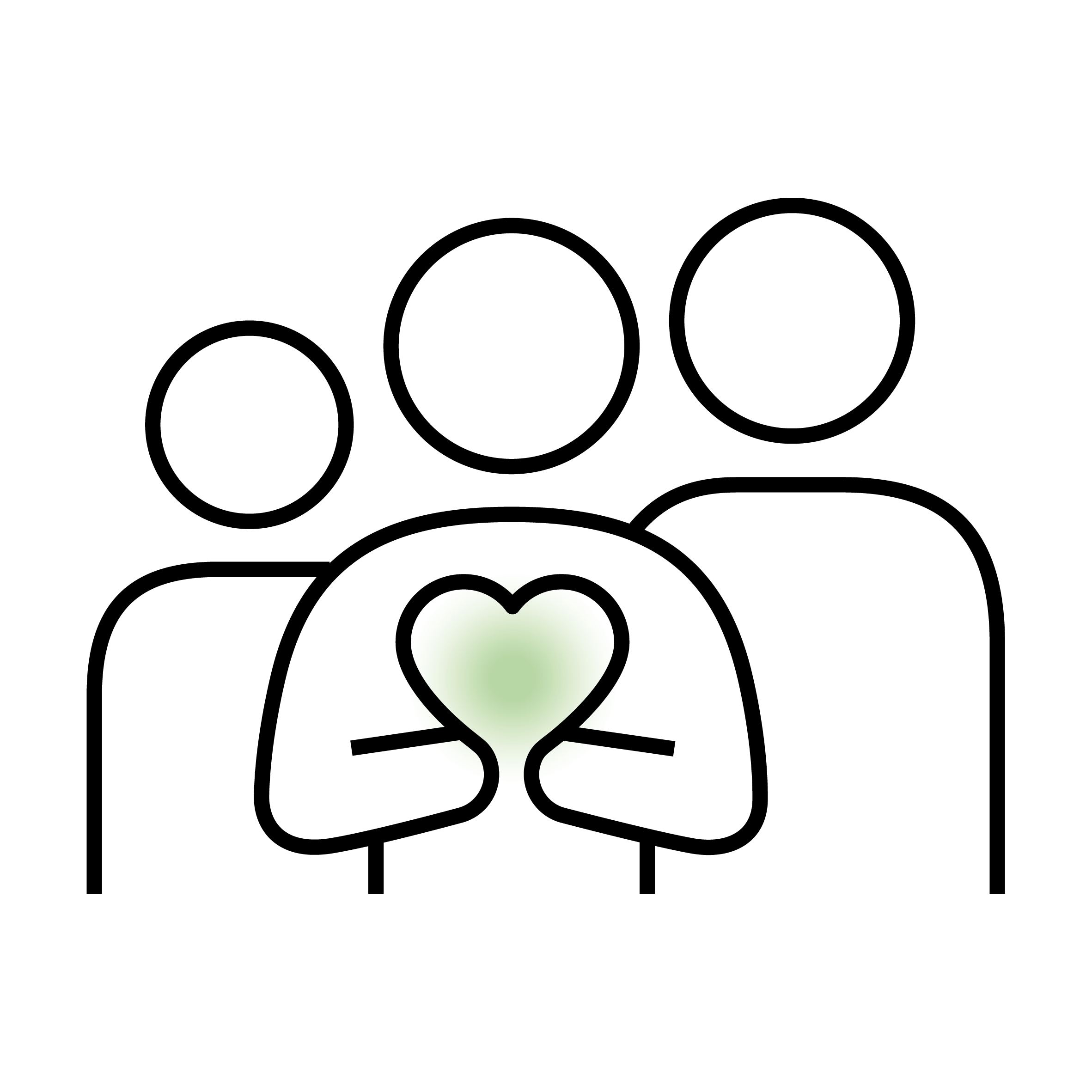 Vektorgrafik von drei stilisierten Personen mit einem Herzsymbol.