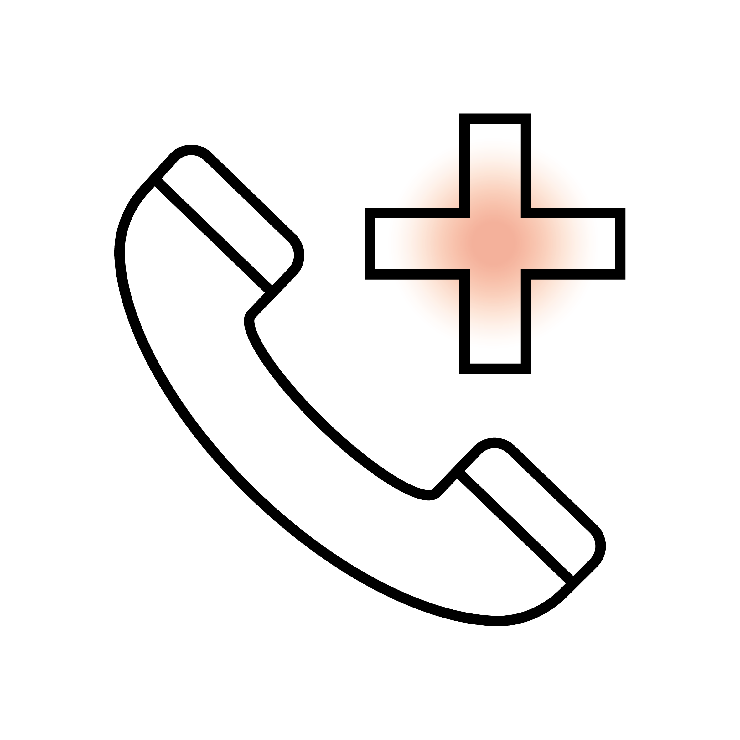 Symbol für medizinischen Notruf mit Telefonhörer und Pluszeichen.