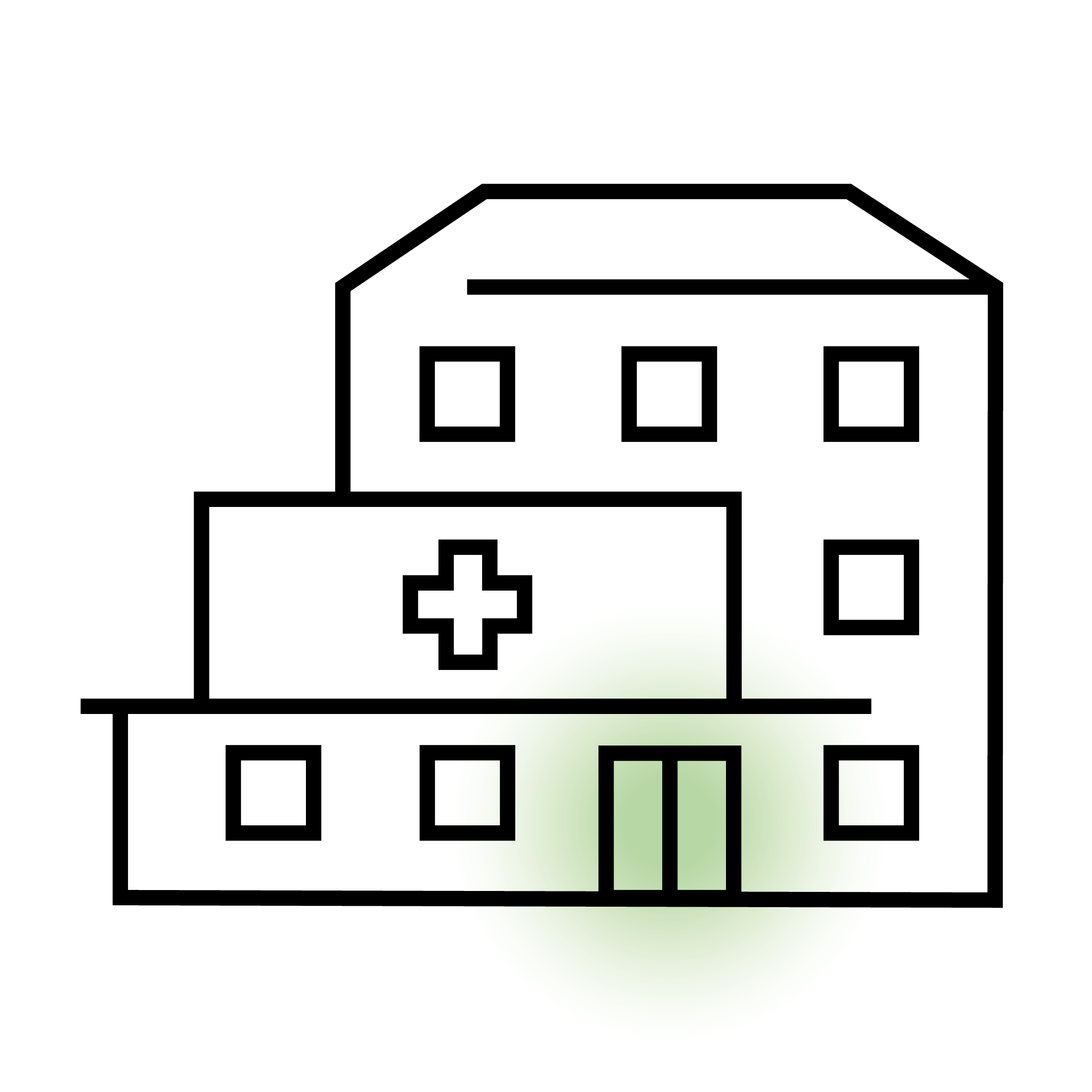 Lineart-Zeichnung eines Krankenhauses.